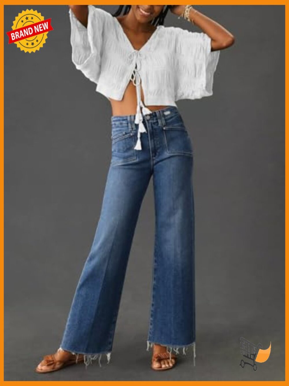 High Waist Wide Leg Baggy Boyfriend Stretchy Denim Jeans for Women Trendy - Picture 3 of 6